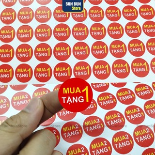 64 Tem nhãn mua 1 tặng 1 , mua 2 tặng 1, Tròn 25mm giành cho siêu thị, cửa hàng - Hàng đẹp bao đổi trả