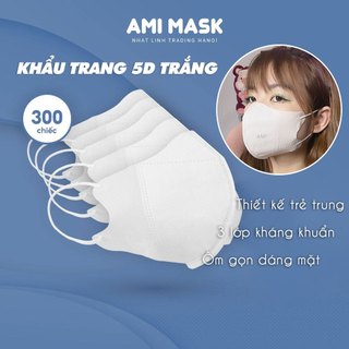 Khẩu trang 5D AMI Mask 3 lớp màu trắng đạt chuẩn, khẩu trang y tế ôm gọn mặt kháng khuẩn, chống bụi mịn