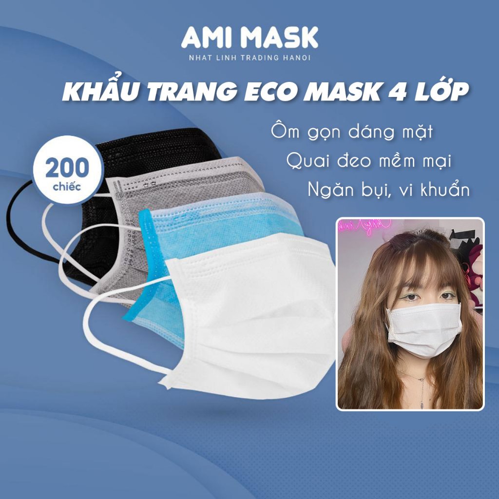 Khẩu trang y tế 4 lớp Eco AMI Mask gấp nếp kháng khuẩn, chống bụi mịn THÙNG 50 HỘP- 2500 CHIẾC