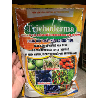 Phân bón hữu cơ vi sinh nấm đối kháng trichodema phân huy rơm rạ vỏ cà phê lá cây ủ phân gói 1kg