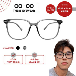 Gọng kính cận nam nữ THE88 nhựa dẻo kiểu oval dáng to chống ánh sáng xanh tròng 0 độ giả cận cao cấp KC53