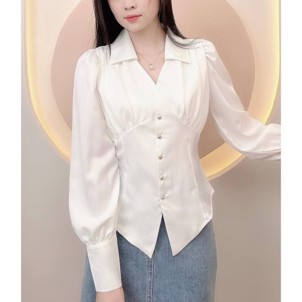 Áo sơ mi nữ thiết kế cao cấp lụa ý dày dặn tôn dáng LAMO -B1214