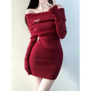 Đầm Đỏ Mặc Noel Tết Trễ Vai Tay Dài Ôm Body Cực Xinh SC-TET2