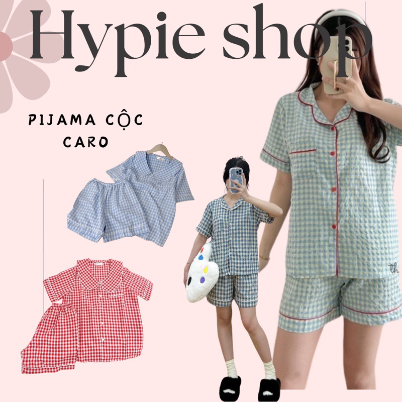 Bộ ngủ pyjama hoạ tiết caro. Bộ ngủ chất đũi xốp cao cấp Hàn Quốc
