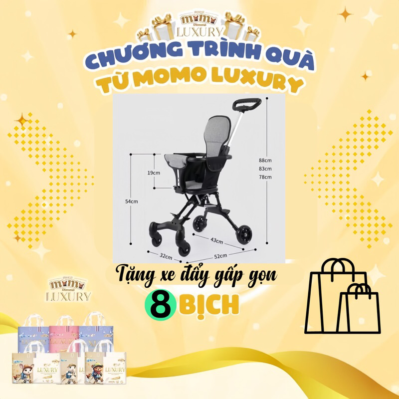 Combo 8 Bỉm Quần Momo Diamond LUXURY Hữu Cơ Cao Cấp đủ size cho bé[Kèm quà tặng Xe đẩy gấp gọn đảo chiều]