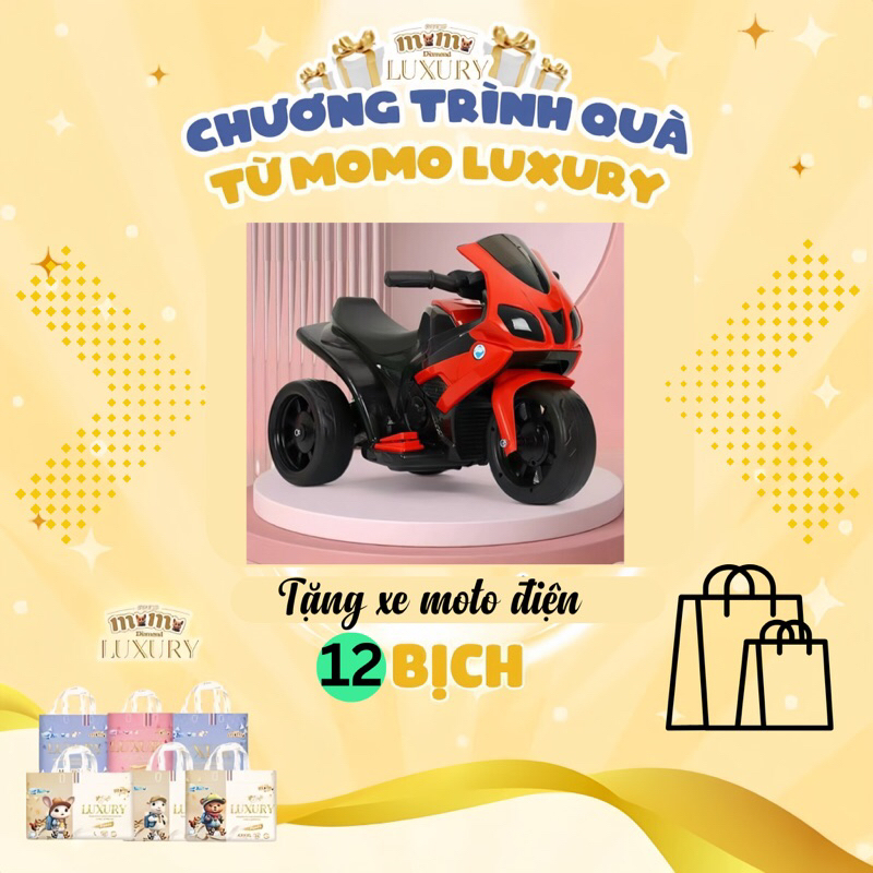 Combo 12 Bỉm Quần Momo Diamond LUXURY Hữu Cơ Cao Cấp đủ size cho bé[Kèm quà tặng Xe Moto điện size nhỏ từ 1-4tuổi]