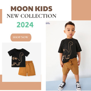 Bộ cotton hè bé trai Little Maven đen khủng long FBCK738