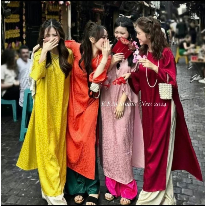 Áo dài cách tân lụa gấm dáng suông tay lỡ cổ tròn “Khả Diệp” nhiều màu, Lipeo.store