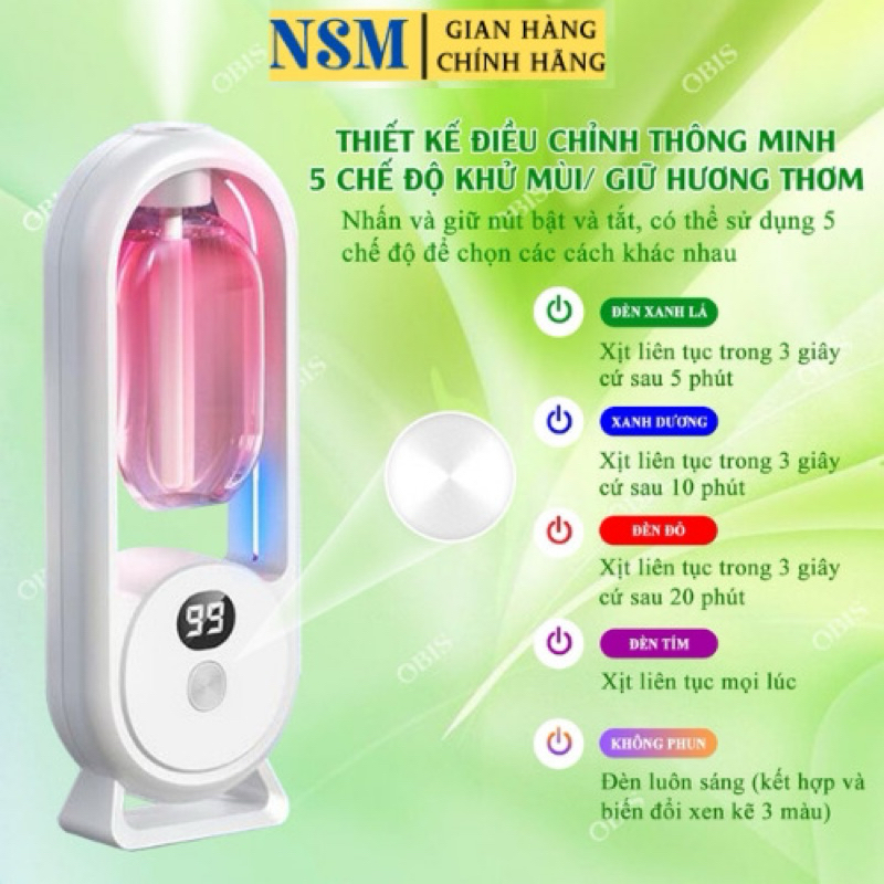 Máy Phun Tinh Dầu, Xịt Thơm Phòng Tự Động, Với 5 Chế Độ Phun Thông Minh, Màn Hình Kỹ THuật Số, Có Đèn Led. Bảo Hành 12t