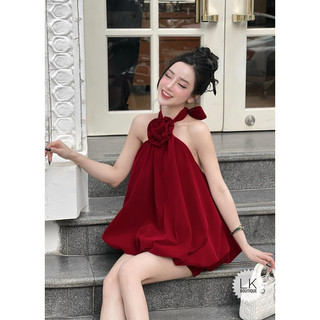 Váy Nhung Cổ Yếm Đính Hoa Ngực LK • Melanie Boutique