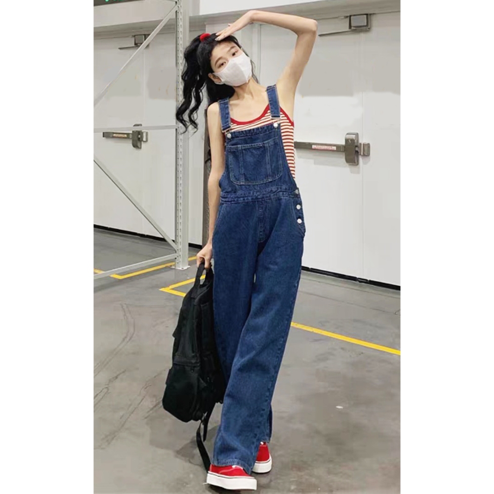 Quần yếm jeans dài HARUKUN YJ035 ống rộng gài cúc hông phong cách trẻ hàn quốc
