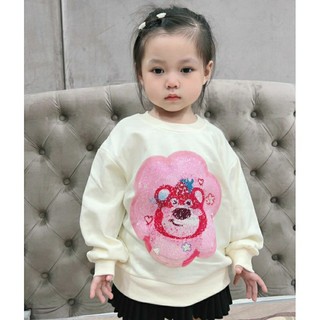 Áo sweater đính kim sa hình gấu dâu thay đổi màu sắc dễ thương mùa thu 2023 cho bé gái