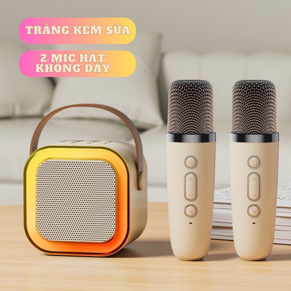 Loa Bluetooth Karaoke Mini K12 ,D1Siêu Hay, Kèm 2 Micro Mini, Chất Âm Hay, Mic Hút Âm, Nâng Tone, Chỉnh Vang