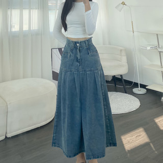 Chân váy Hari jean cạp tua rách xếp ly dáng dài công sở dễ mix đồ 1321.1326 P11K5