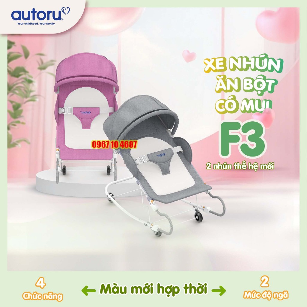 Xe nhún ăn bột có mui  Autoru F3 - Ghế bập bênh cho bé sơ sinh đến 18