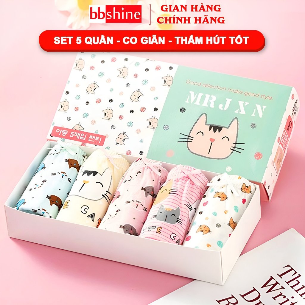 Quần chip cho bé gái 8-37kg kháng khuẩn cao cấp xuất Hàn thoáng khí (Set 5 quần) BBShine – C024