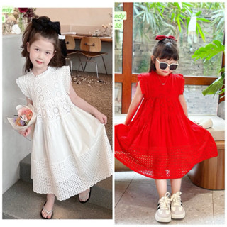 (Top bán chạy) Trang phục Tết, sinh nhật, noel, tiệc, du lịch, biển cho bé. Đầm trắng thêu đục lỗ cao cấp cho bé 10-40kg