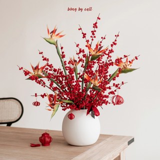 Bình hoa đào đông TẾT cao cấp phong cách Hàn Quốc siêu yêu thương hiệu BÔNG BY CATT 🎁 Tặng Kèm đồ treo trang trí Tết 🎁