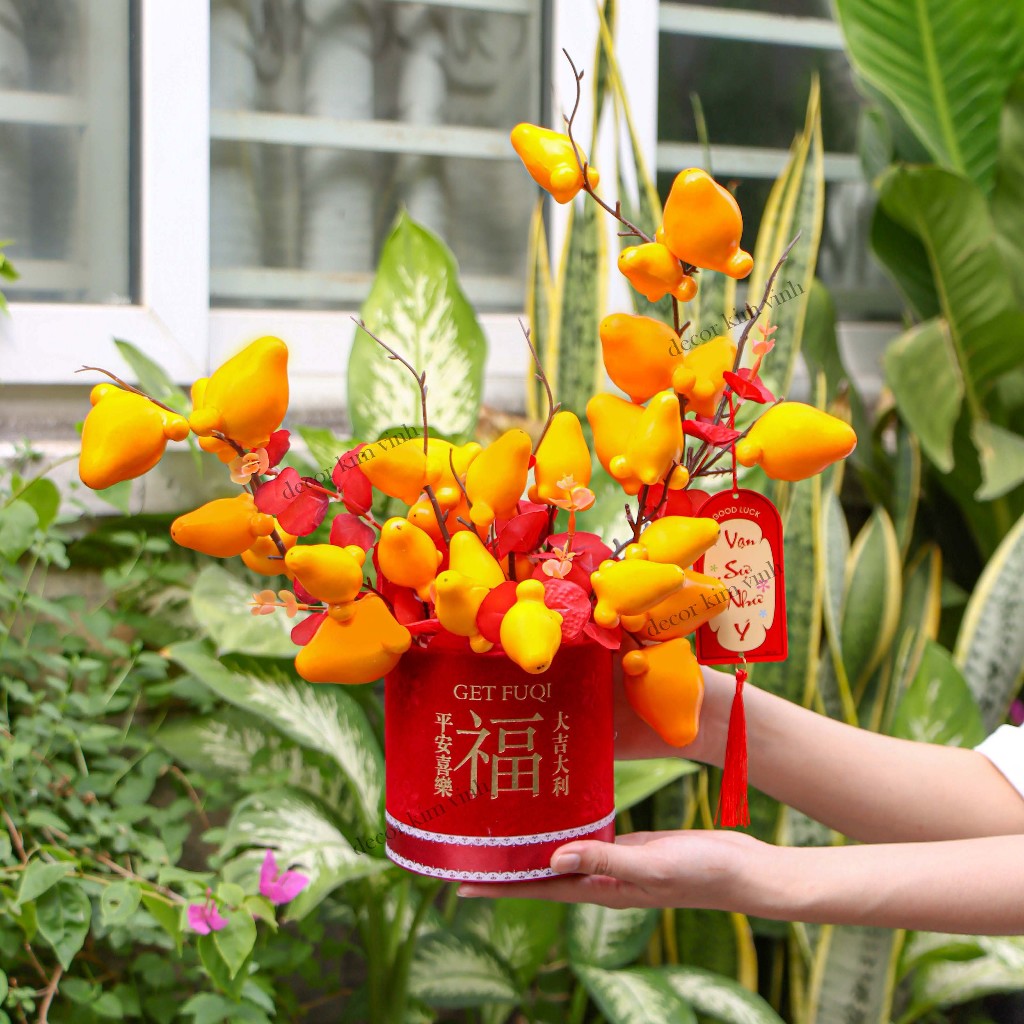 Chậu Đào Đông Trang Trí TẾT A36 May Mắn Tài Lộc – Handmade