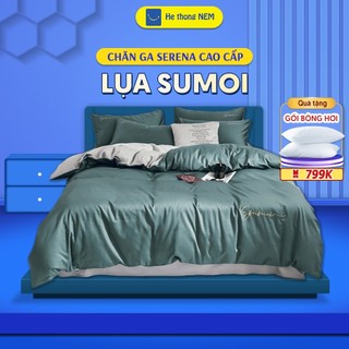 Bộ ra giường lụa SERENA cao cấp Bộ set chăn ga drap grap phủ trải giường gối nệm đệm 5 món lụa thái mùa hè cao cấp