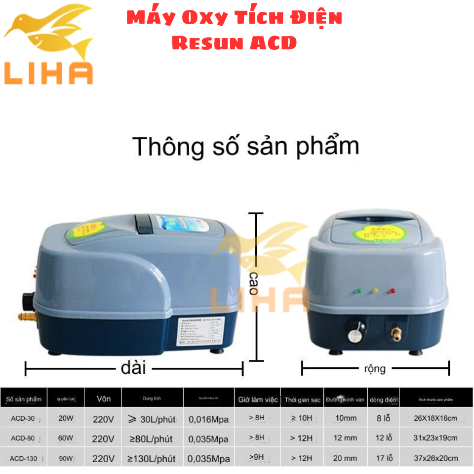 Máy Oxy Tích Điện Resun ACD-30 ACD80 ACD130 - Sủi Oxy Tích Điện Cho Hồ Cá Koi