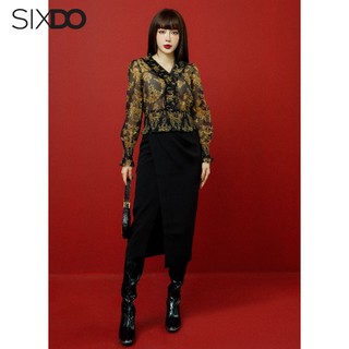 Áo tơ dài tay họa tiết baroque SIXDO