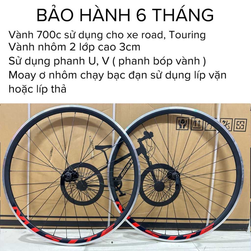 Vành bộ xe đạp Road/Touring chạy bạc đạn siêu bon, Vành xe đạp bánh 700c sử dụng phanh bóp vành( pha