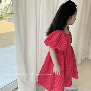 Váy bé gái công chúa cổ vuông tay bồng khóa kéo sau lưng từ 1 tuổi đến 7 tuổi