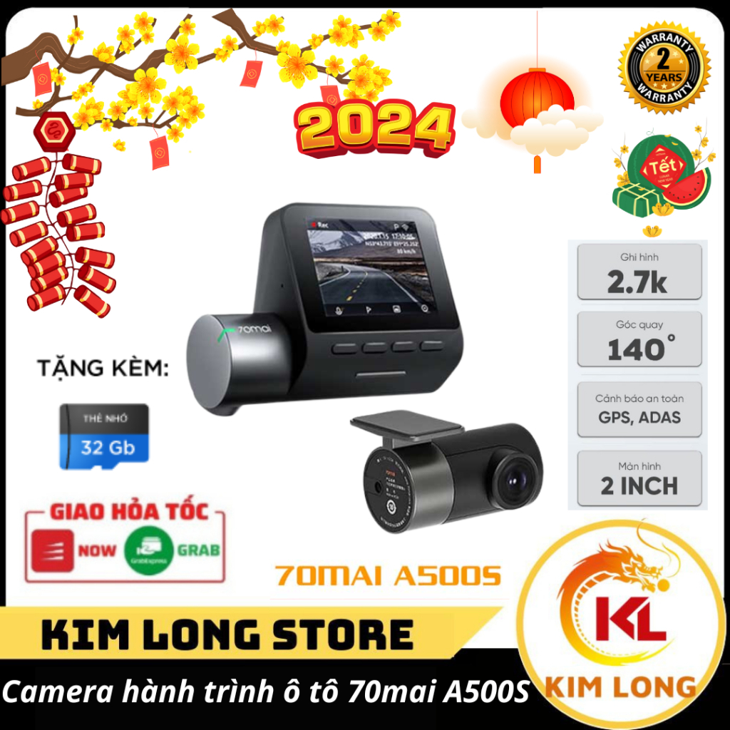 Camera hành trình ô tô 70mai Dash cam Pro Plus + A500S độ phân giải 1944P - ghi hình hai kênh trước và sau
