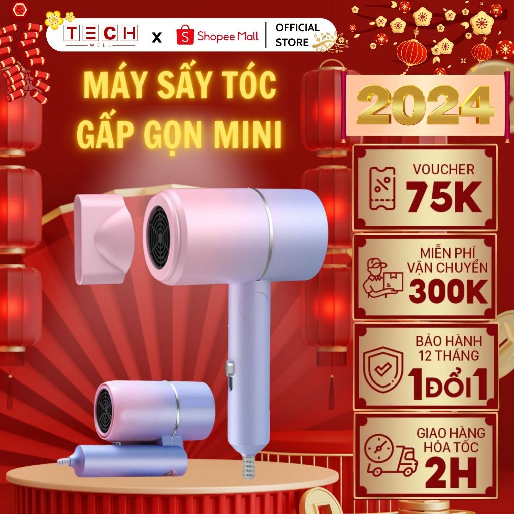 Máy Sấy Tóc Gấp Gọn Mini Tạo Kiểu Công Suất 2200W Chuẩn Salon Máy Sấy Tóc Mini COLLAGEN Sấy Khô Siêu Nhanh_GODWELL