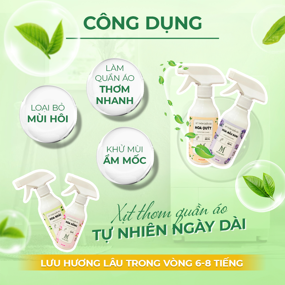 Xịt thơm quần áo Mộc Nhiên Hương lưu hương lâu, chiết xuất từ tinh dầu nước hoa 250ml