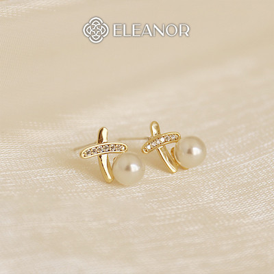 Bông tai nữ chuôi bạc 925 Eleanor Accessories hình chữ X đính đá phụ kiện trang sức khuyên tai 3278