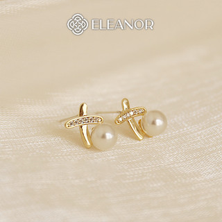 Bông tai nữ chuôi bạc 925 Eleanor Accessories hình chữ X đính đá phụ kiện trang sức khuyên tai 3278