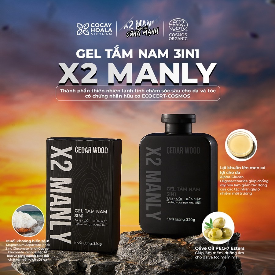 Sữa Tắm Gội Nam 3in1 X2 MANLY Dung Dịch Vệ Sinh Nam Cao Cấp X2 MANLY COCAYHOALA VIETNAM Chính Hãng