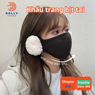 Khẩu trang bịt tai vải lông mềm ấm áp chống bụi mịn, bảo vệ tai ủ ấm chống gió lạnh mùa đông Dolly House