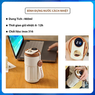 Cốc ly giữ nhiệt cà phê thông minh hiển thị nhiệt độ ly giữ nhiệt inox 316 có dây cầm dung tích 450ml