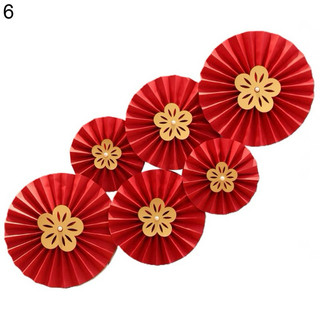 Set 6 quạt giấy đỏ trang trí tết giấy cứng