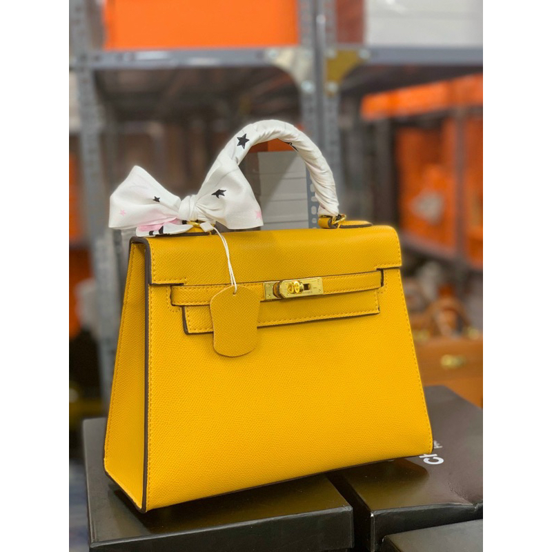 Túi xách kel.ly trơn khoá vàng