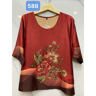 Áo nữ trung niên vải lụa ,hoa văn đính đá 50-77kg