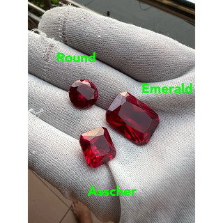 Kim cương nhân tạo 8 mũi tên Đỏ Rubi Tròn, Asscher và Emerald