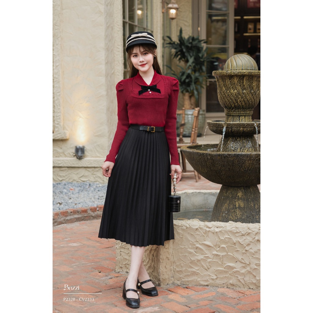 Áo len cổ sen kèm nơ Bazzi- Ảnh thật tự chụp