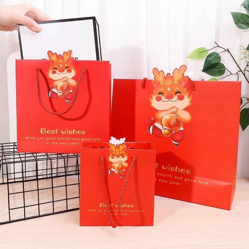 Túi Quà Tặng TG04 Túi RỒNG Màu Đỏ Hoạ Tiết Lễ Hội, Túi Đựng Quà Trang Trí Tết Xuân
