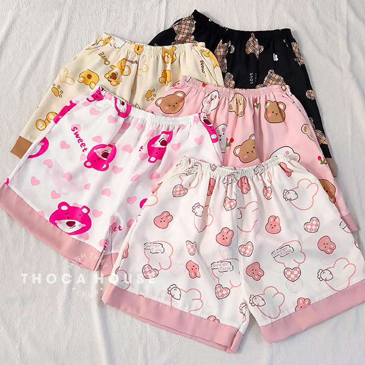 Bộ pijama đùi mặc nhà lụa mango THOCA HOUSE đồ bộ đùi mặc nhà hoạt hình dễ thương cho bạn gái lụa mát thoải mái