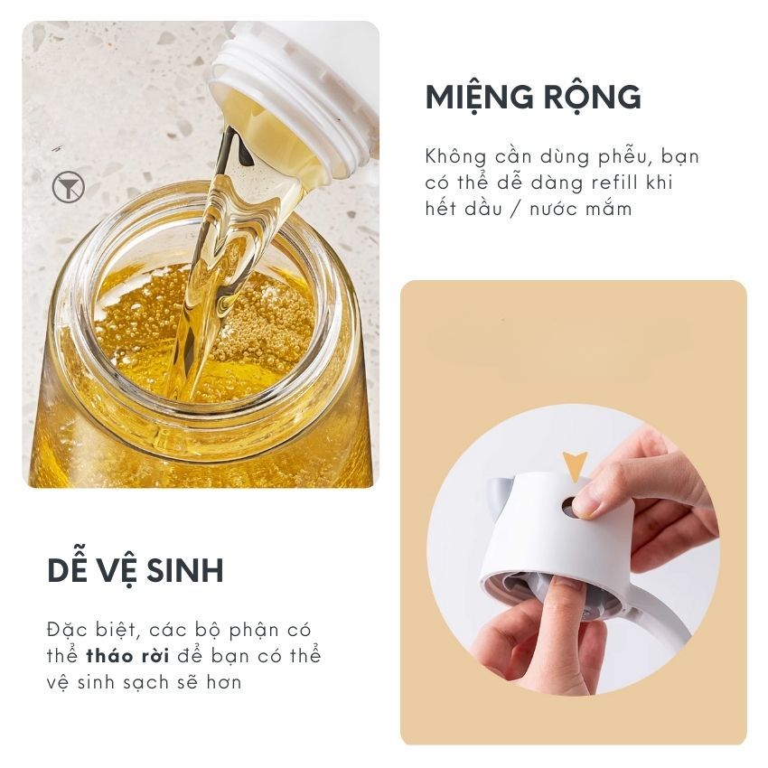 Chai đựng dầu ăn thủy tinh thông minh FEEKA cao cấp nắp tự đóng mở, bình đựng dầu ăn thủy tinh có đế silicon chống trượt