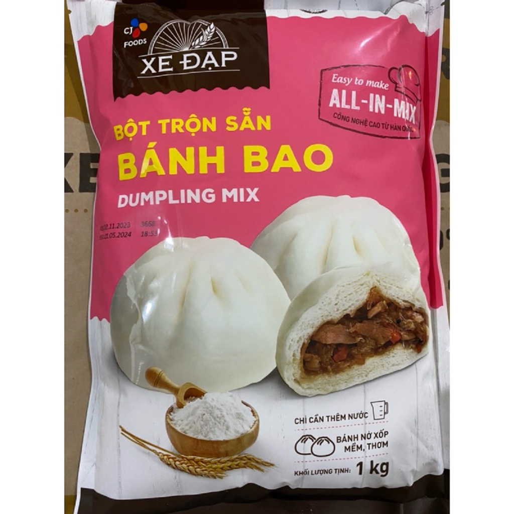 Bột trộn sẵn bánh bao Xe Đạp loại 1 kg, bột bánh bao thơm ngon, phồng xốp, không chất bảo quản
