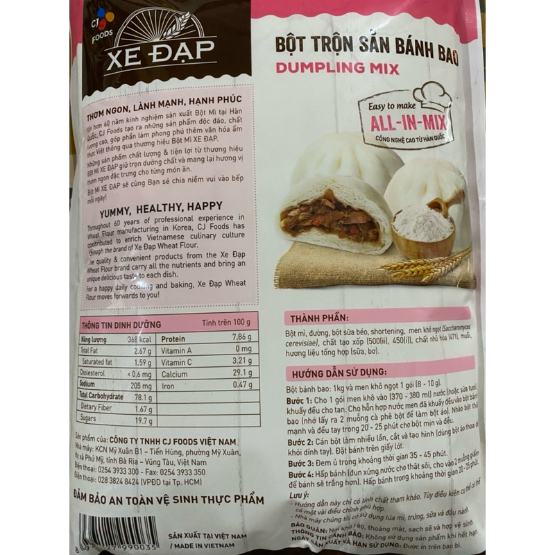Bột trộn sẵn bánh bao Xe Đạp loại 1 kg, bột bánh bao thơm ngon, phồng xốp, không chất bảo quản