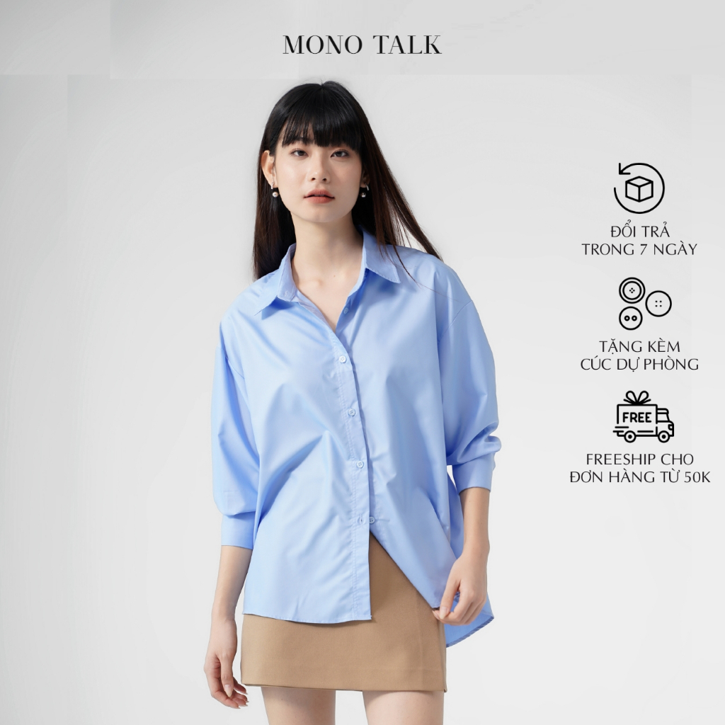 Áo sơ mi nữ MONOTALK dài tay dáng oversize màu Xanh da trời T10001FT