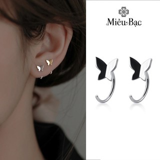Khuyên tai bạc nữ cánh bướm dáng móc cá tính, bông tai bạc trơn Simple đơn giản, Hoa tai Miêu Bạc chất liệu bạc 925 MB90