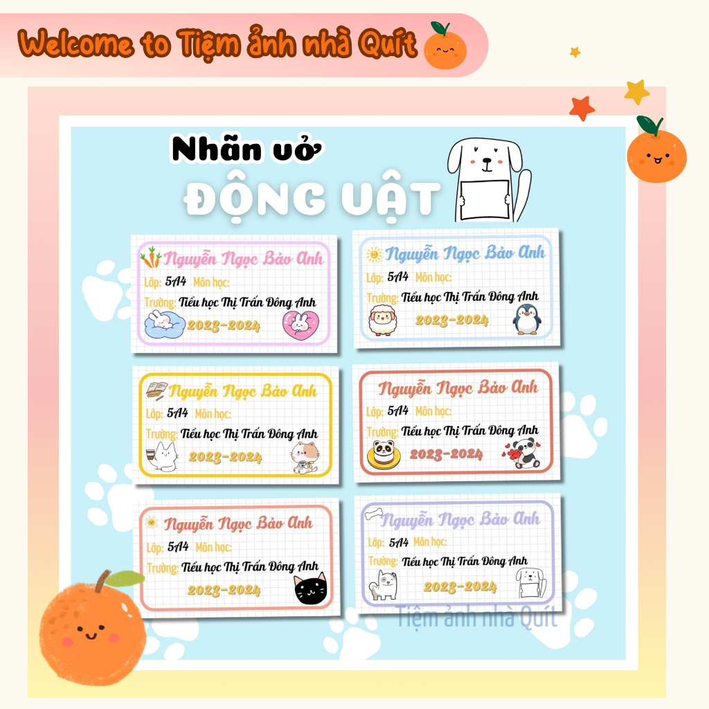 Nhãn Vở In Tên theo yêu cầu - nhãn vở dán sách vở cute - Combo 12 nhãn vở