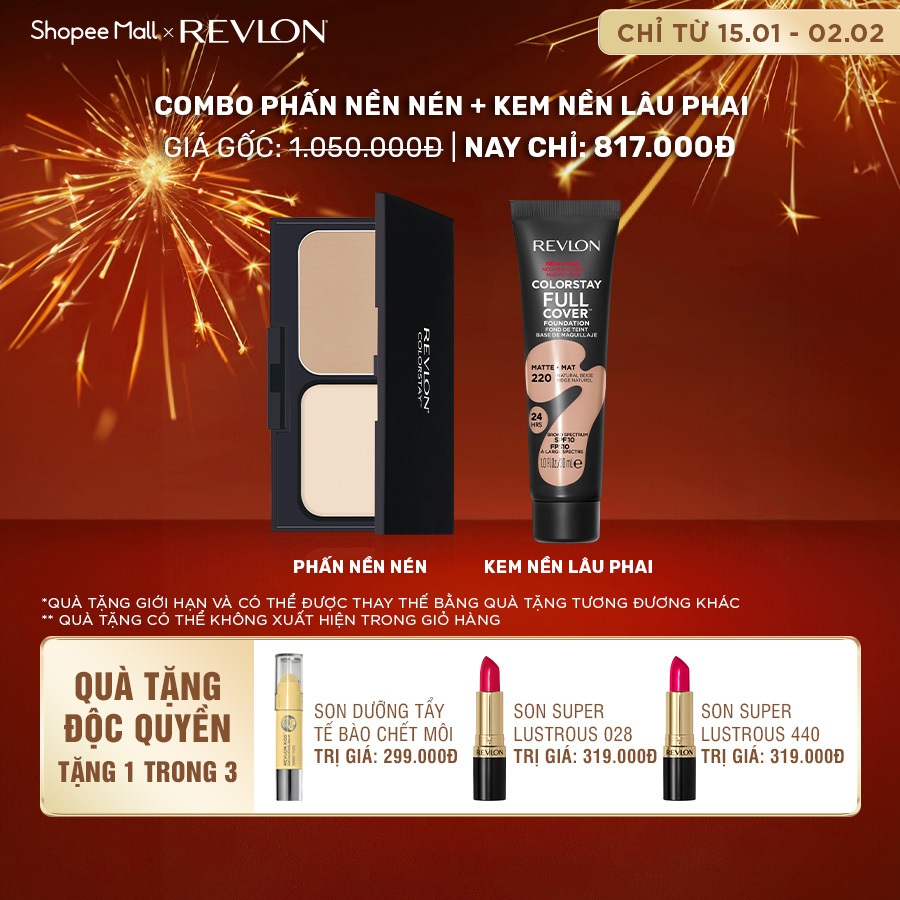 [Độc Quyền Tết] Combo Phấn Nền Nén 2in1 Powder Và Kem Nền Full Cover Revlon Colorstay  - Set 3.1